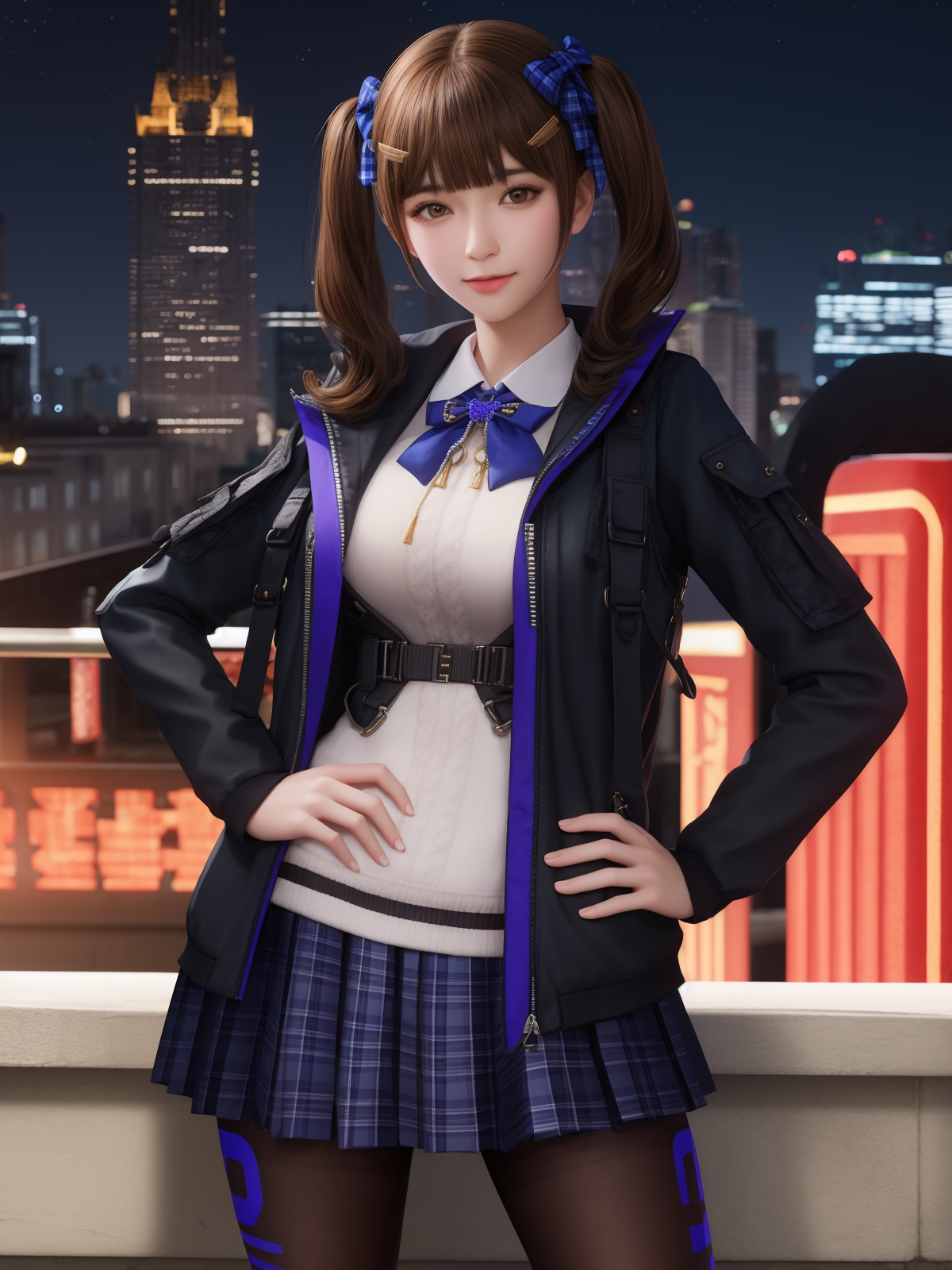 00067-1681854683-CFguanxiaoyuBWZ, 1girl, solo, pantyhose, brown hair, twintails,brown eyes, looking at viewer, bangs, plaid skirt,open jacket, pl.png